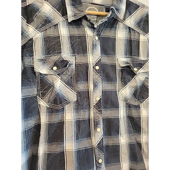 BKE Vintage Men’s 2XL Plaid Athletic Fit Pearl Snap Distressed Rock Western - Picture 3 of 7
